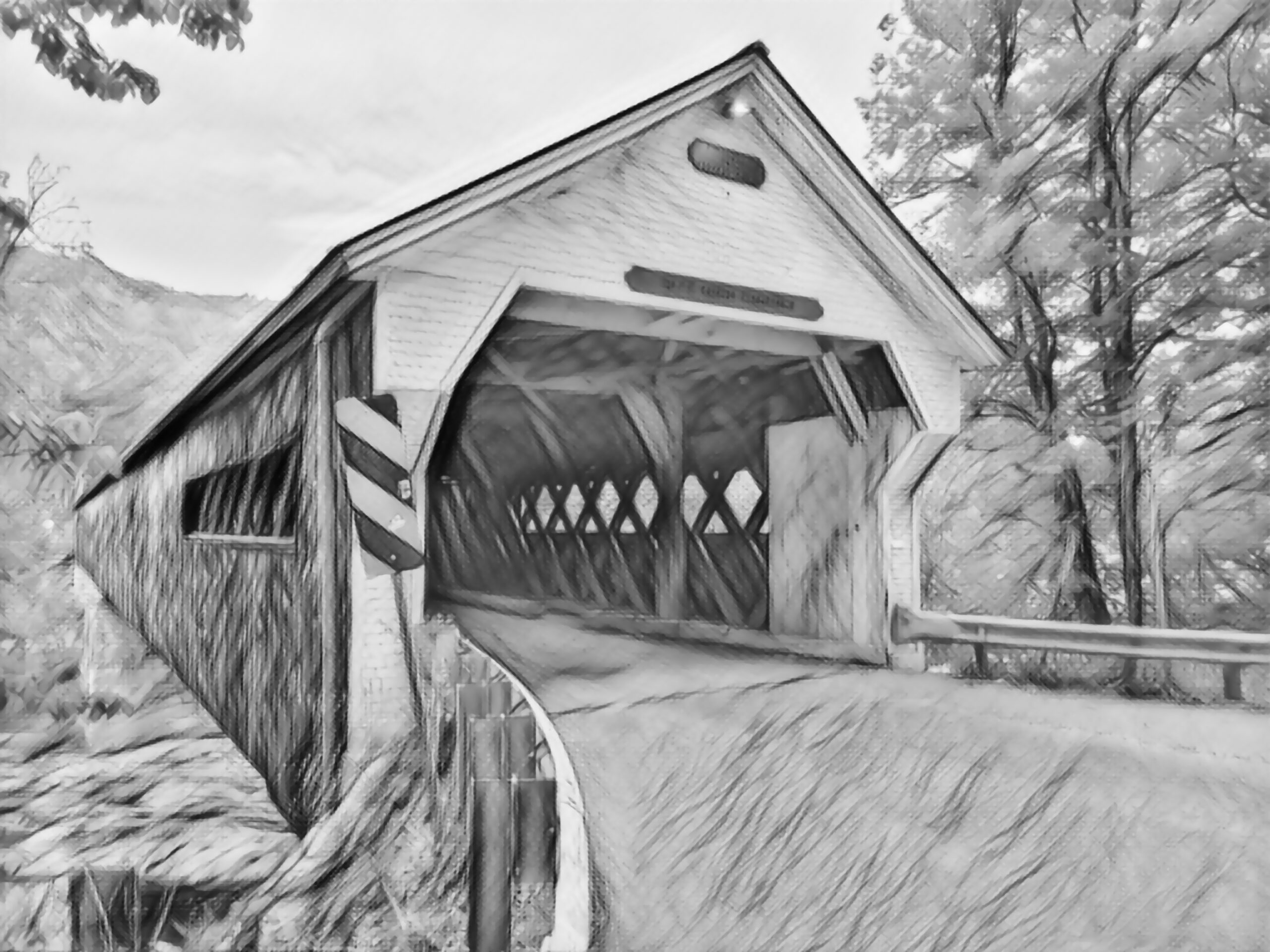 Dummerston Vermont Covered Bridge in Digital Charcoal